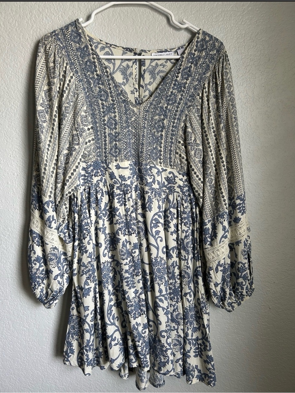 Sincerely Jules Blue Floral Long Sleeve Mini Dress